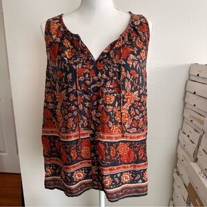 Lucky Brand Black Floral Border-Print Sleeveless V-Neck Tank